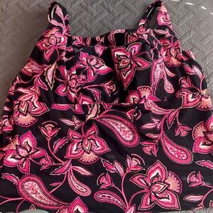 Lands' End Black Camisole Top with Pink Floral Paisley Print